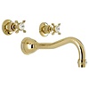 Perrin & Rowe Victorian White 3-hole wall mounted bath mixer with crosshead handles and Country spout E.3519