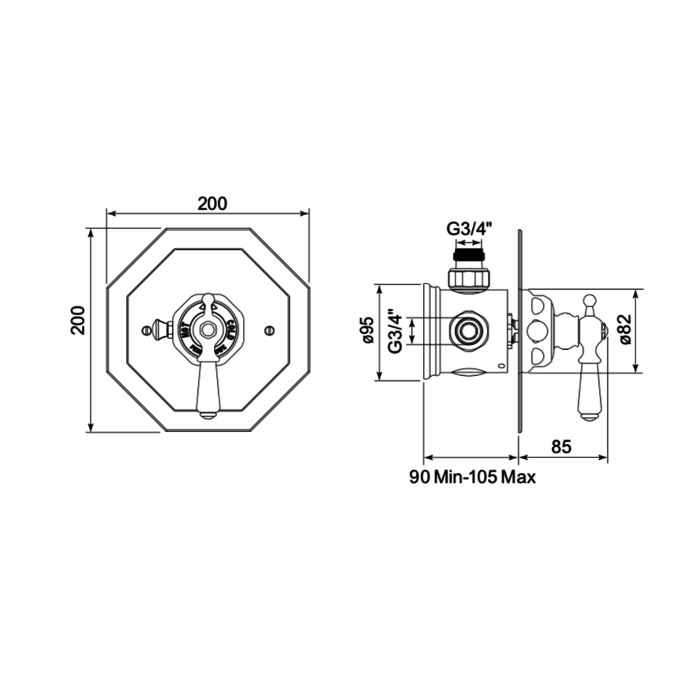 Perrin & Rowe Victorian White Traditional concealed shower thermo with lever E.5585