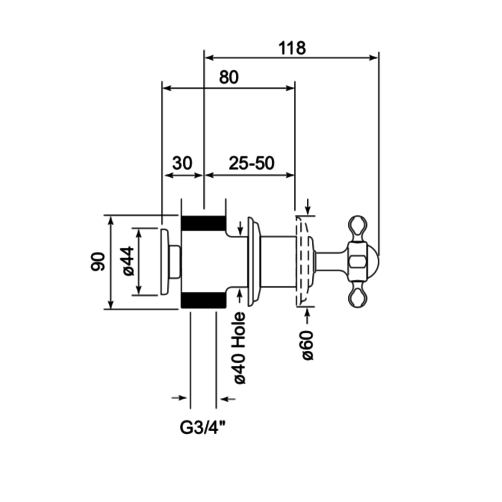 Perrin & Rowe Victorian White PR 3/4" single wall valve with crosstop E.3241