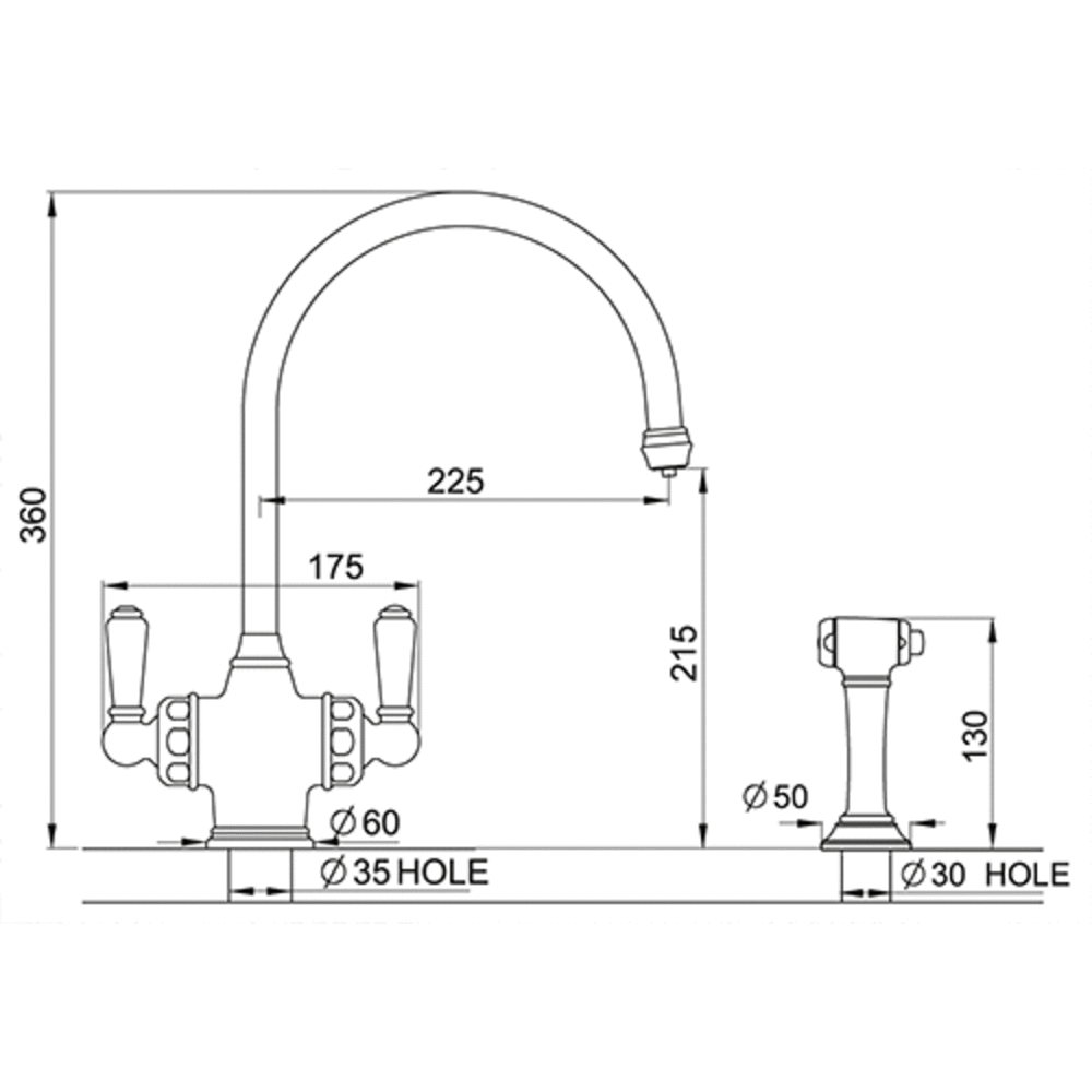 Perrin & Rowe Traditional Küchenarmatur Parthian E.1537 Triflow Filterarmatur mit Handbrause