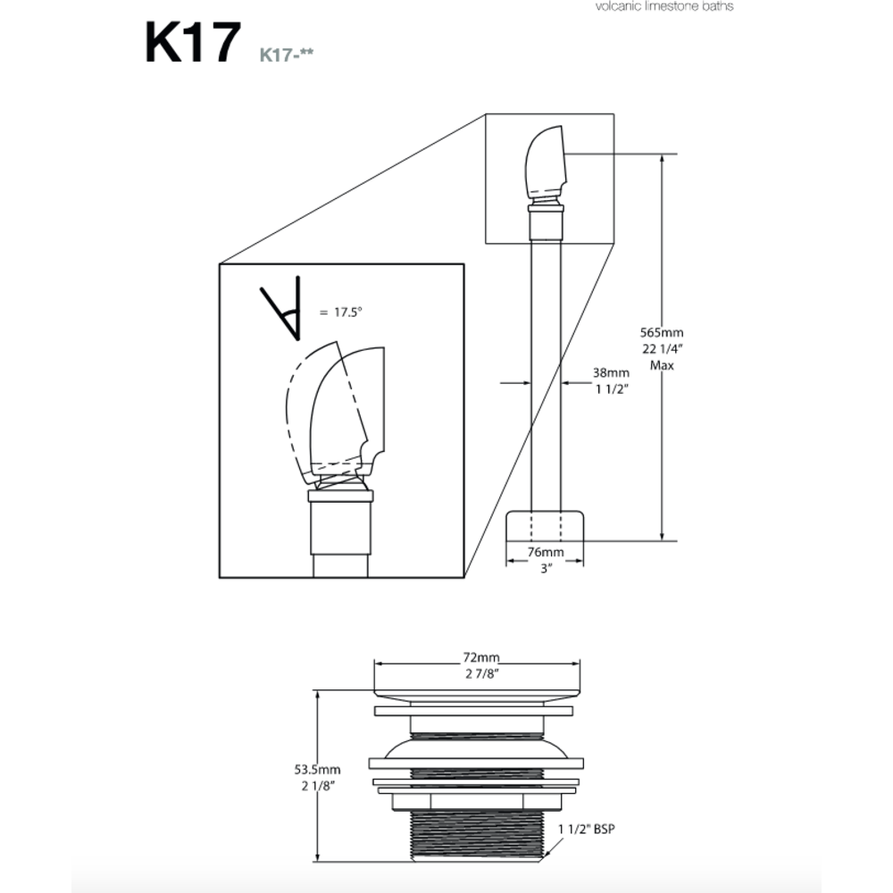 Victoria + Albert V+A exposed bath overflow with flip-top waste K-17