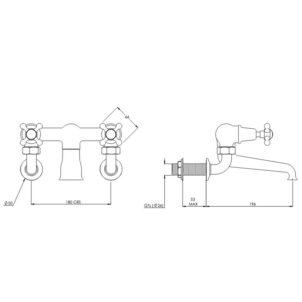 Lefroy Brooks 1900 Classic LB1900 Classic wall mounted bath mixer with crosshead CHE-1151