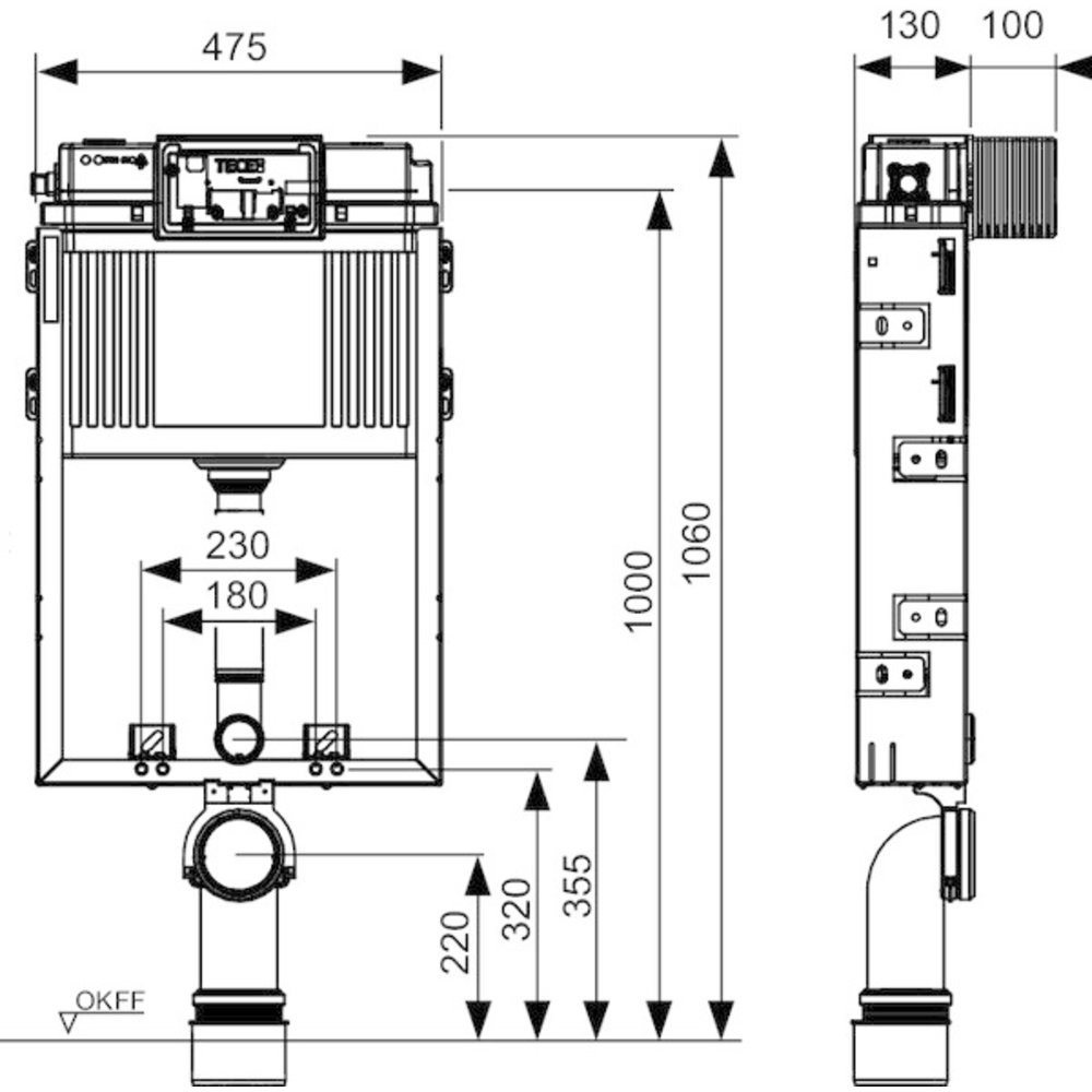 TCH TECEbox Dual Flush concealed cistern  for back-to-wall toilet