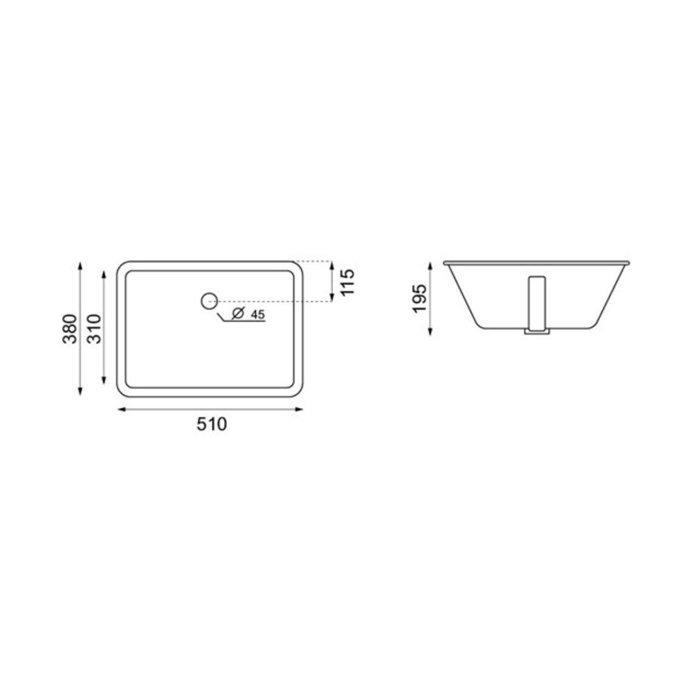 Crosswater Rectancular undermount basin Torino A Midi - UM0051