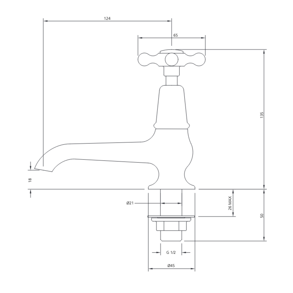 Lefroy Brooks 1900 Classic LB1900 Classic pillar tap - cold only - with Connaught crosshead CHX-8030