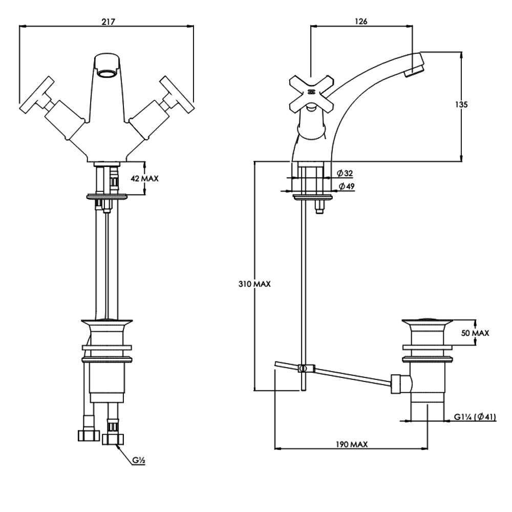 Lefroy Brooks 1930 Mackintosh LB1930 Mackintosh monobloc basin mixer with lever handles ML-1185