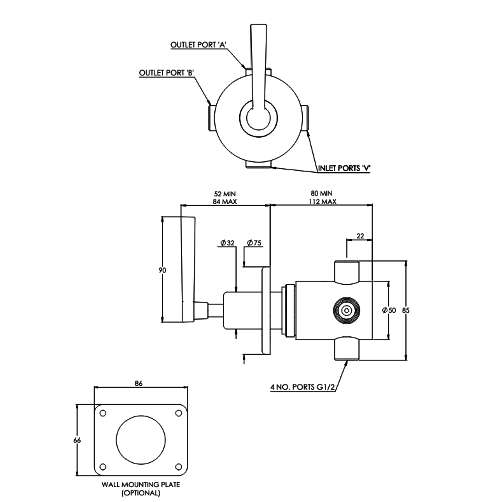 Lefroy Brooks 1930 Mackintosh Mackintosh 3 way diverter with lever ML-1721