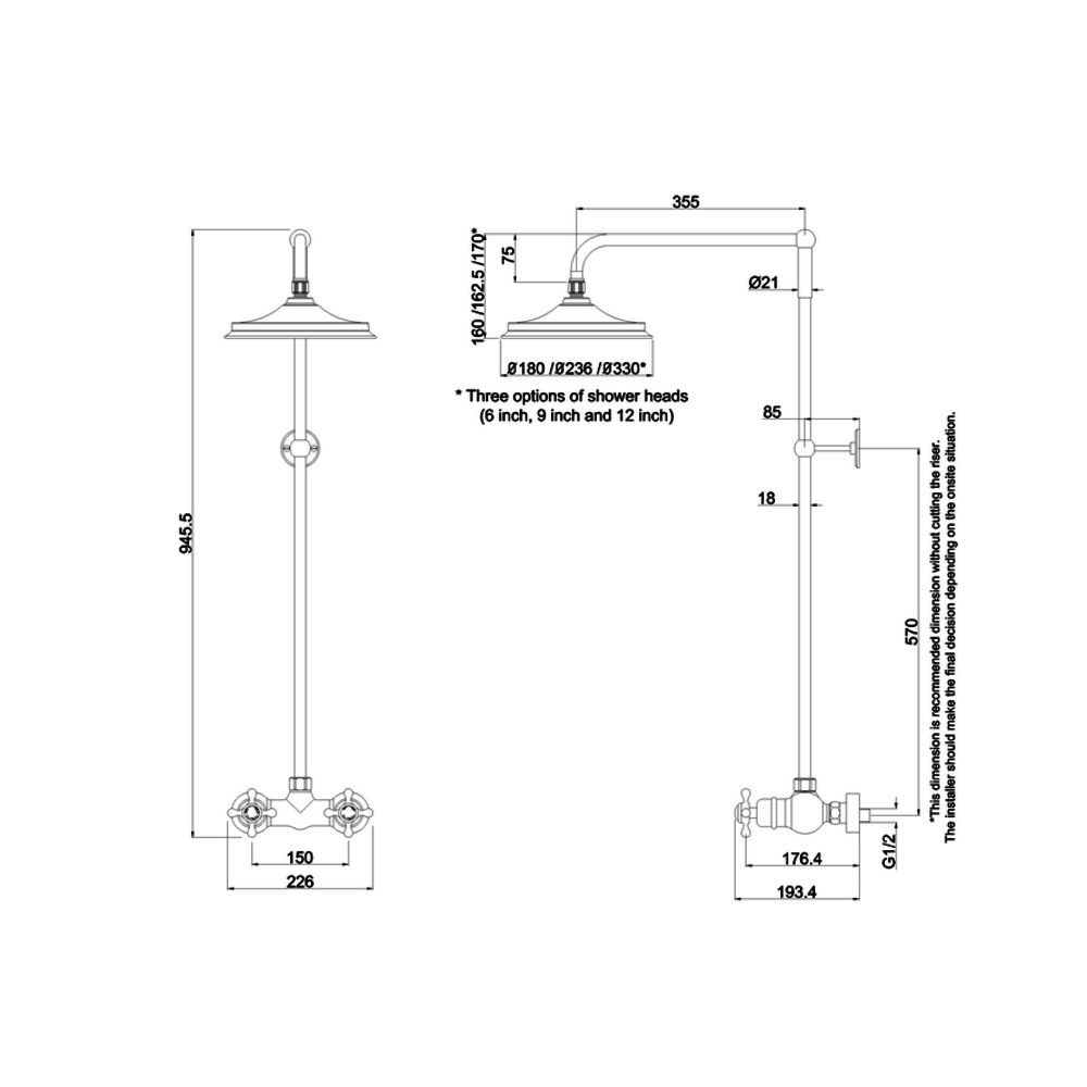 BB Edwardian Black Eden Black Exposed thermostatic shower valve with shower rose