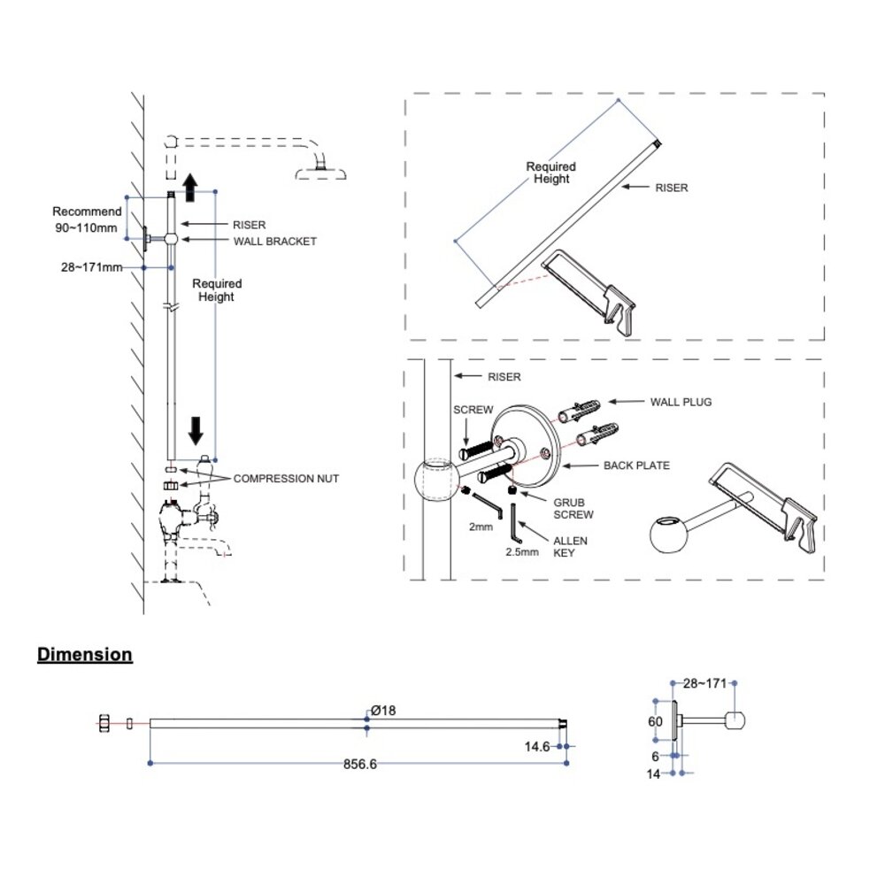 BB Edwardian Burlington douchestang 856.6mm V21