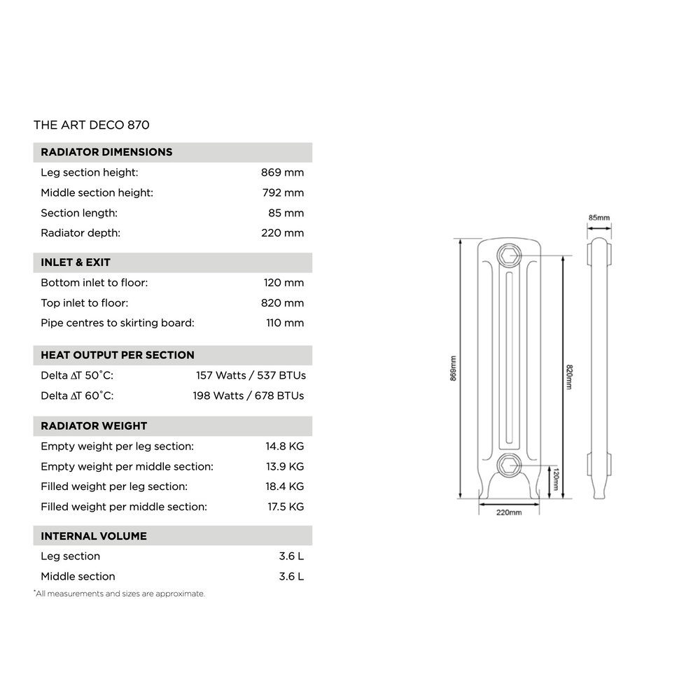 Arroll Cast Iron Radiator Art Deco - 869 mm