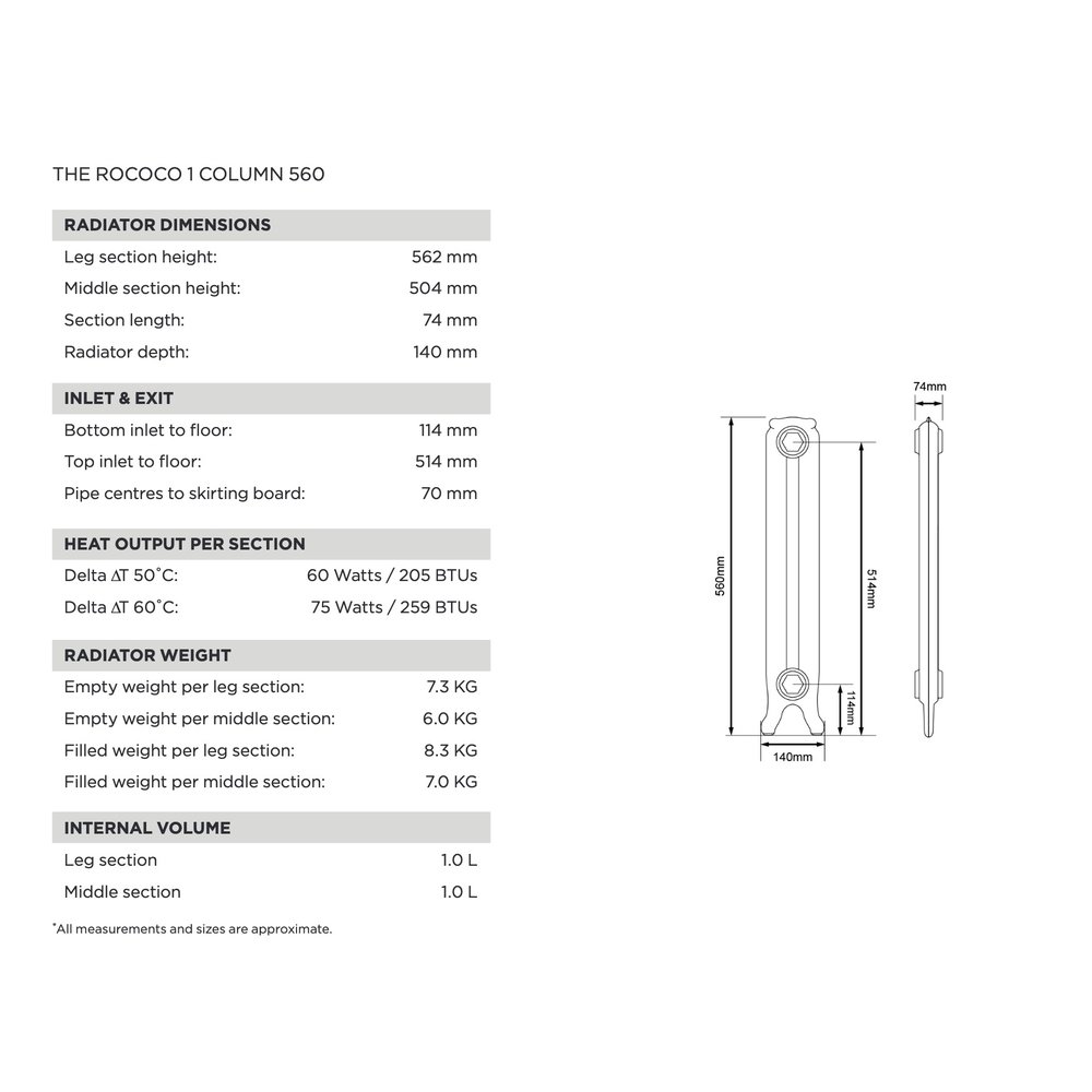 Arroll Cast Iron Radiator Rococo - 562 mm