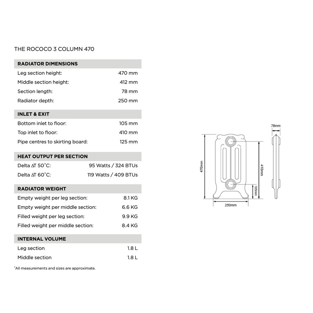 Arroll Cast Iron Radiator Rococo - 470 mm