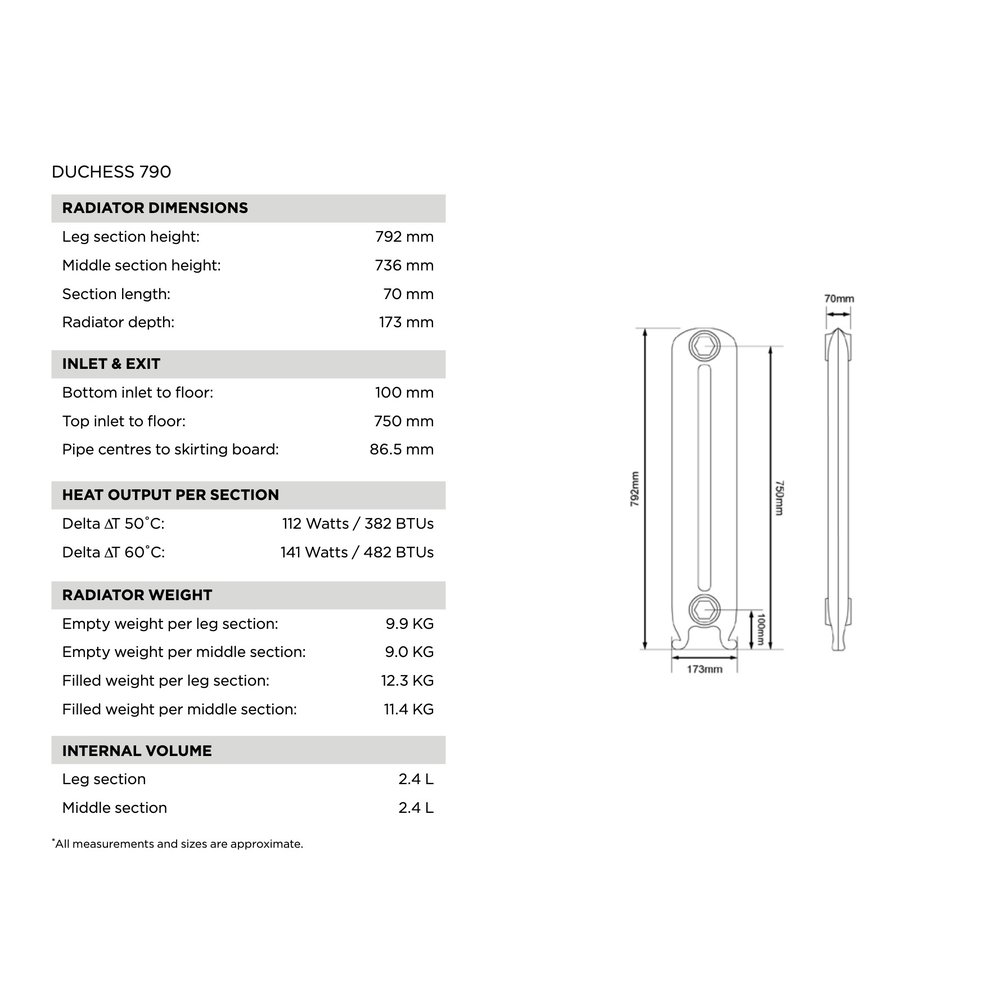 Arroll Cast Iron Radiator Duchesss - 792 mm