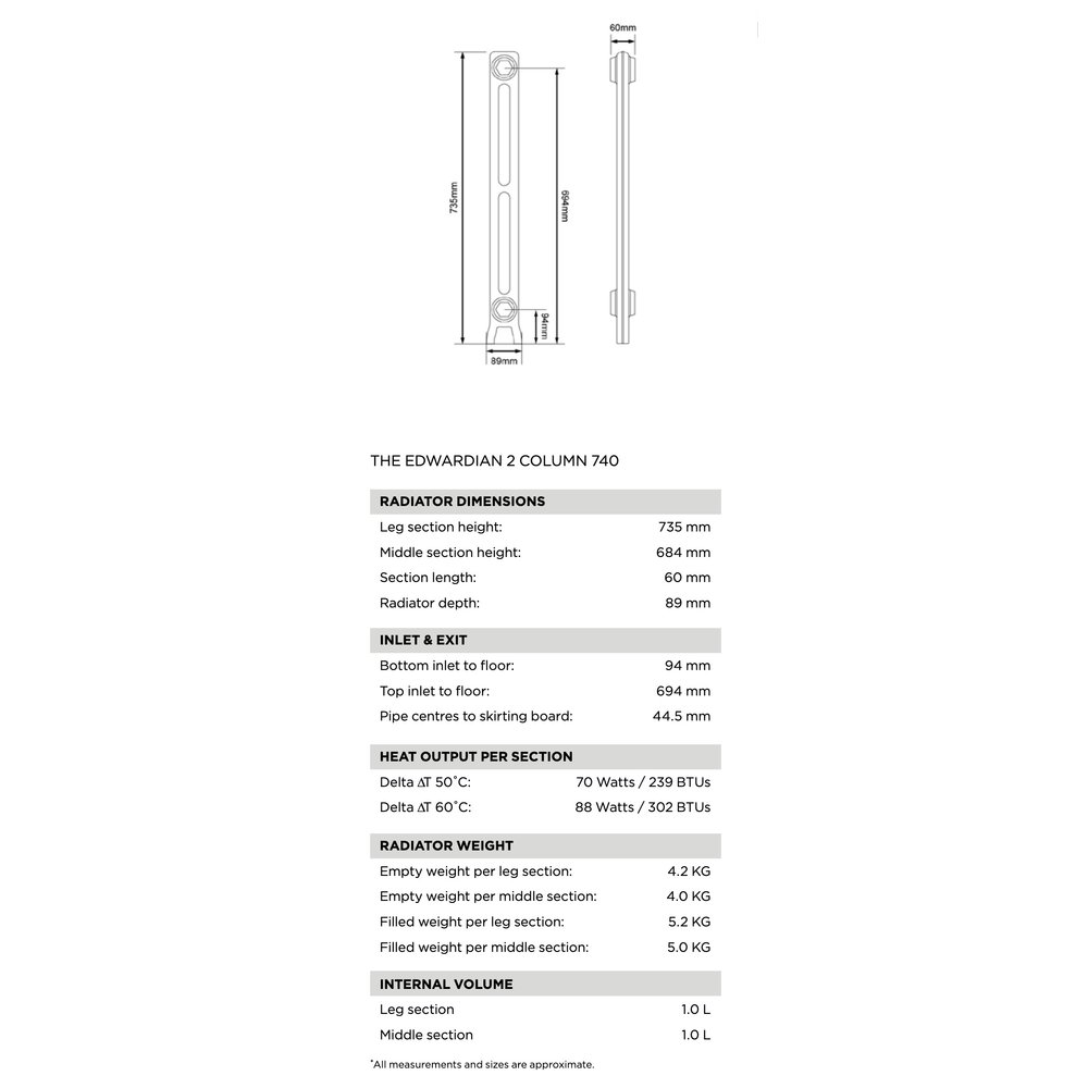 Arroll Cast Iron Radiator Edwardian - 735 mm