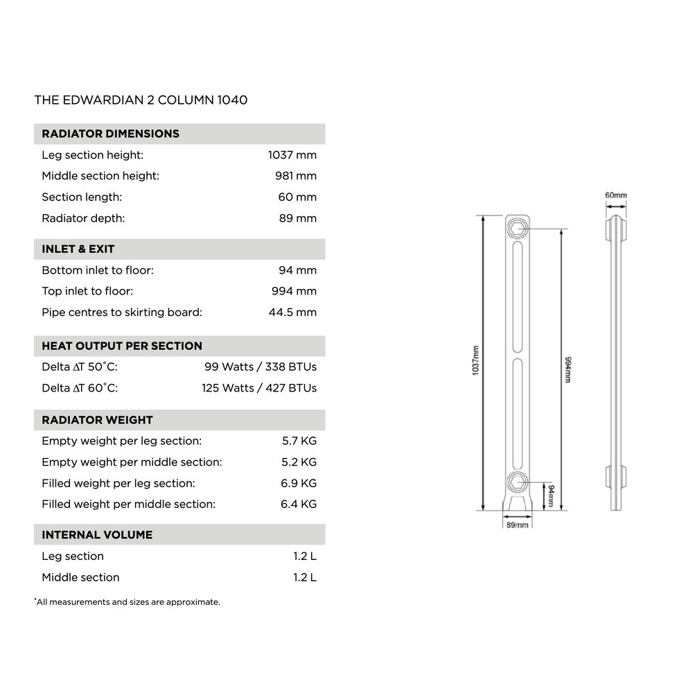 Arroll Cast Iron Radiator Edwardian - 1037 mm