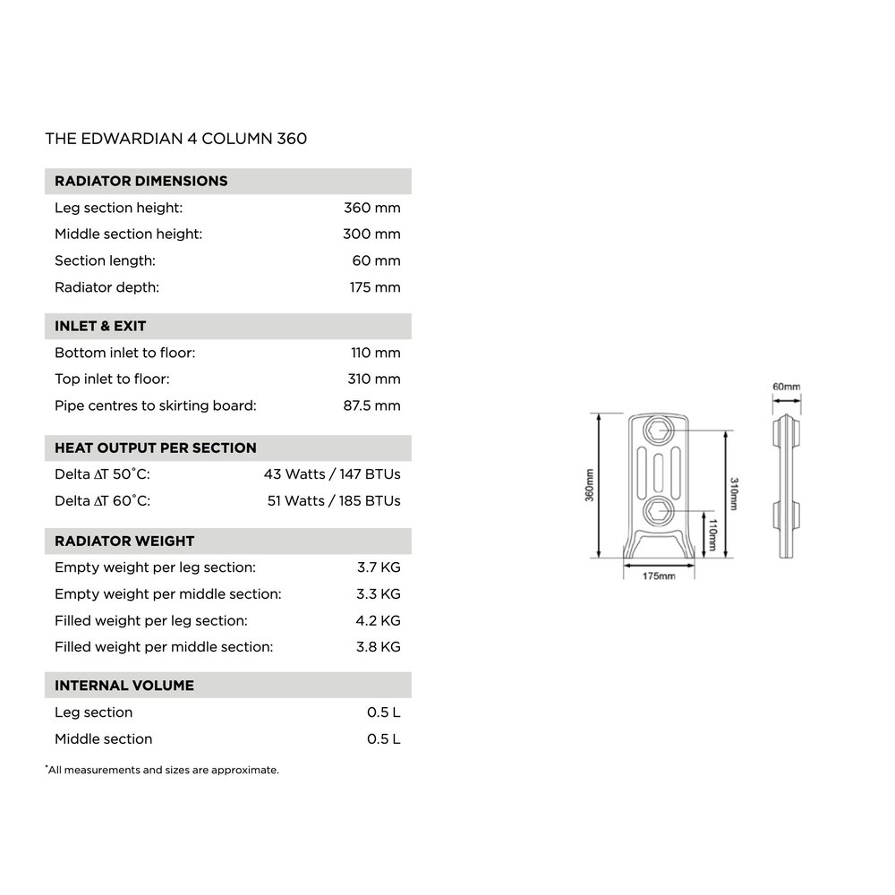 Arroll Gietijzeren radiator Edwardian - 360 mm hoog