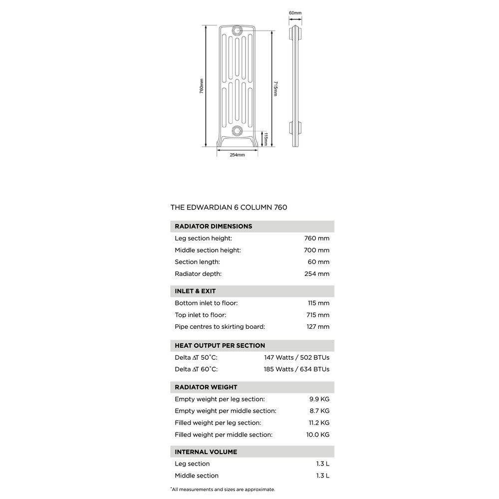 Arroll Gietijzeren radiator Edwardian - 760 mm hoog