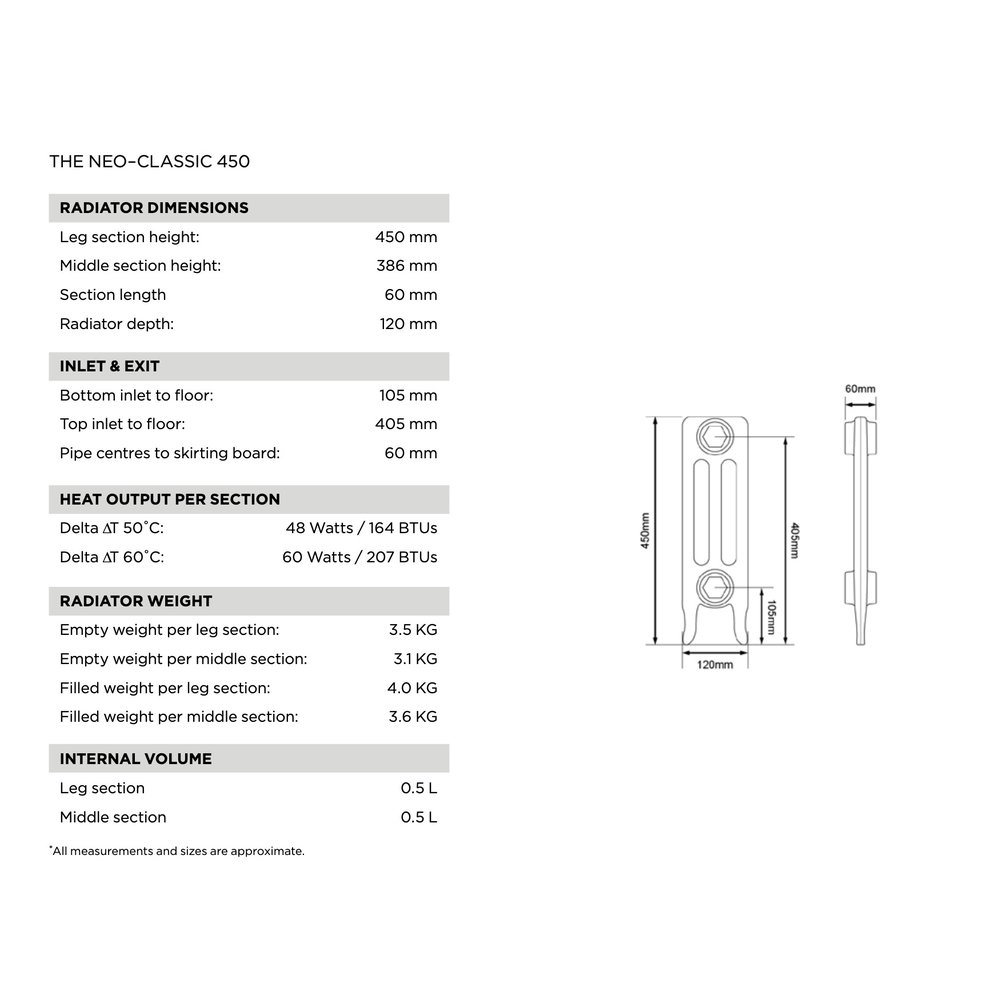 Arroll Cast Iron Radiator Neo-Classic - 450 mm