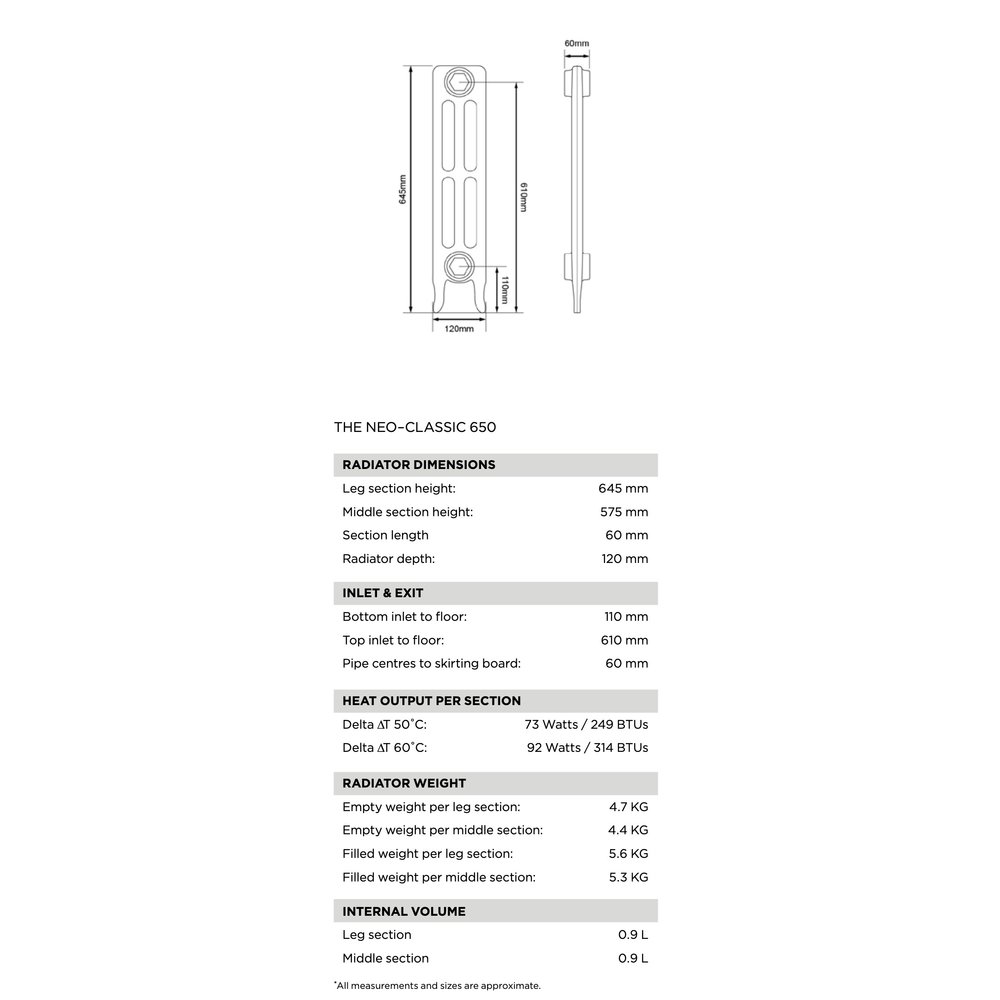 Arroll Gietijzeren radiator Neo-Classic - 645 mm hoog