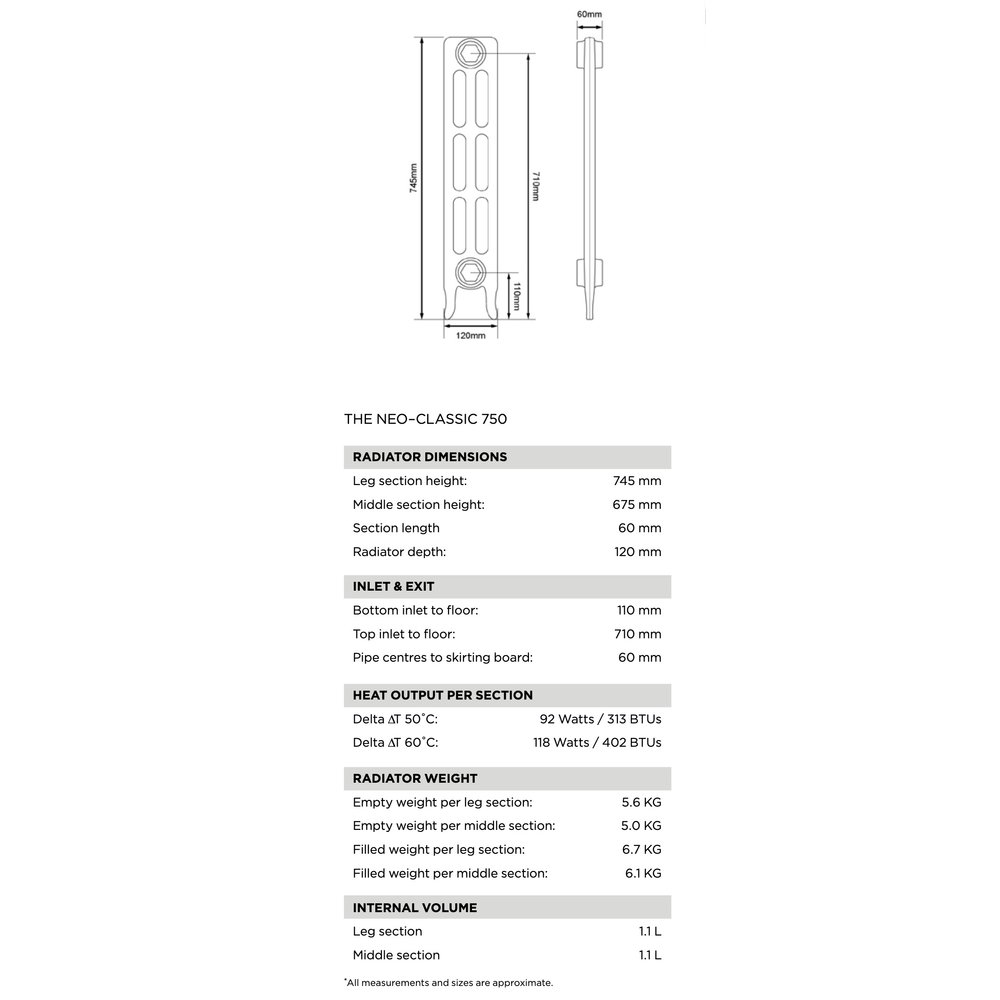 Arroll Gietijzeren radiator Neo-Classic - 745 mm hoog