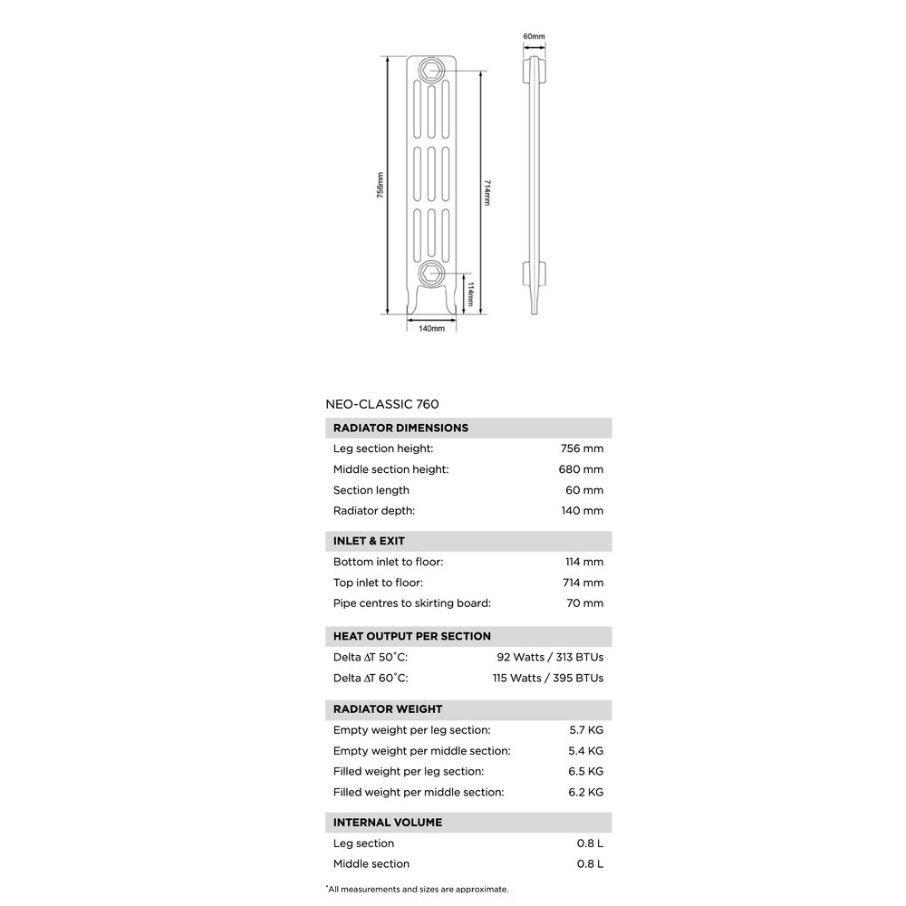 Arroll Gietijzeren radiator Neo-Classic - 756 mm hoog