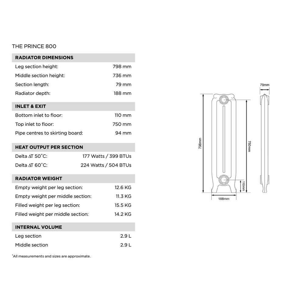 Arroll Cast Iron Radiator Prince - 798 mm