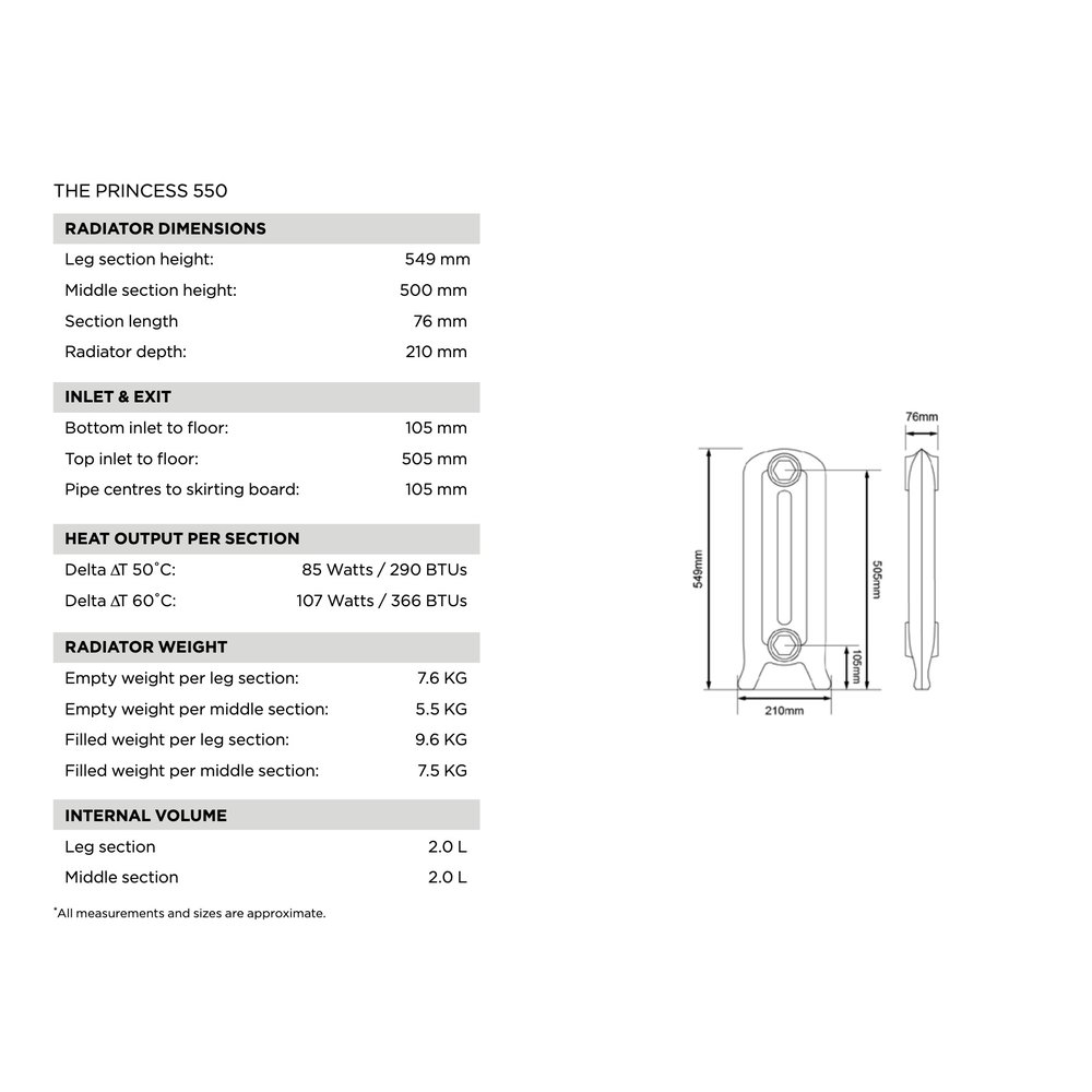 Arroll Cast Iron Radiator Princess - 549 mm