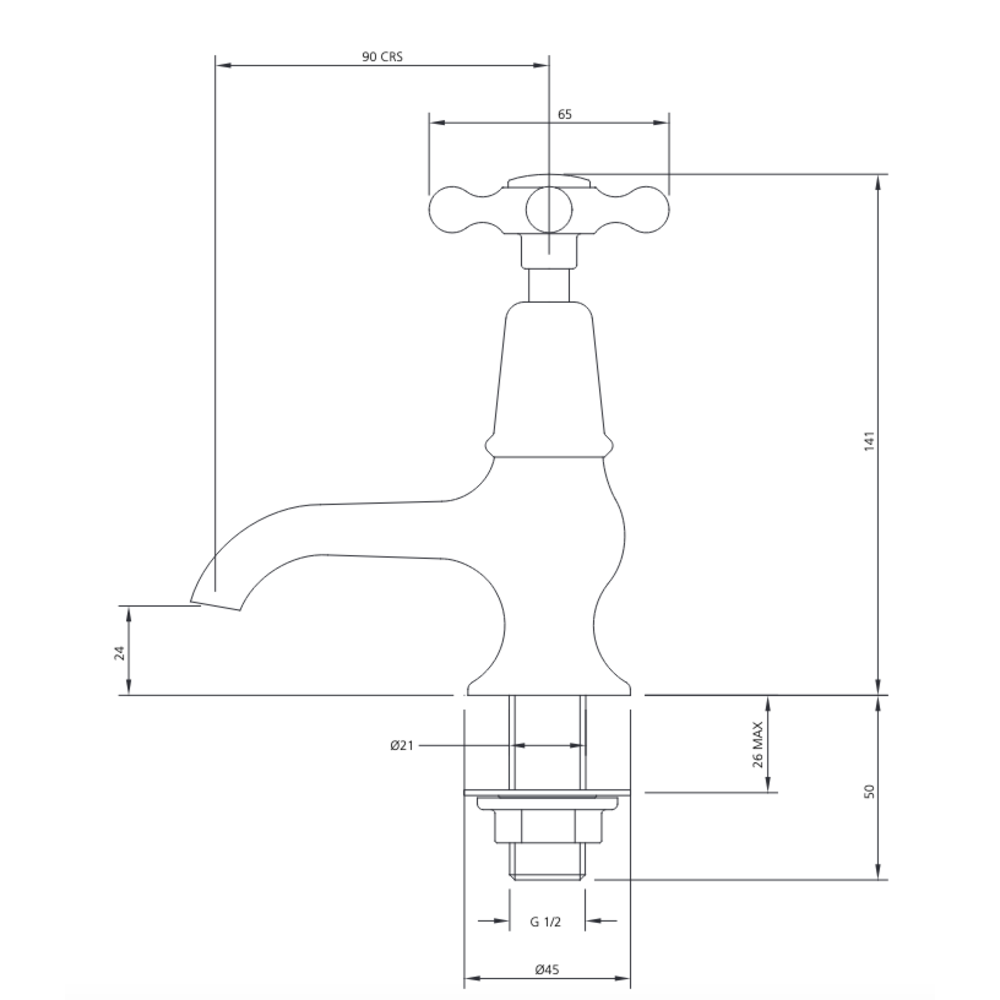 Lefroy Brooks 1900 Classic LB1900 Classic cold pillar tap with x-top LBX-8022