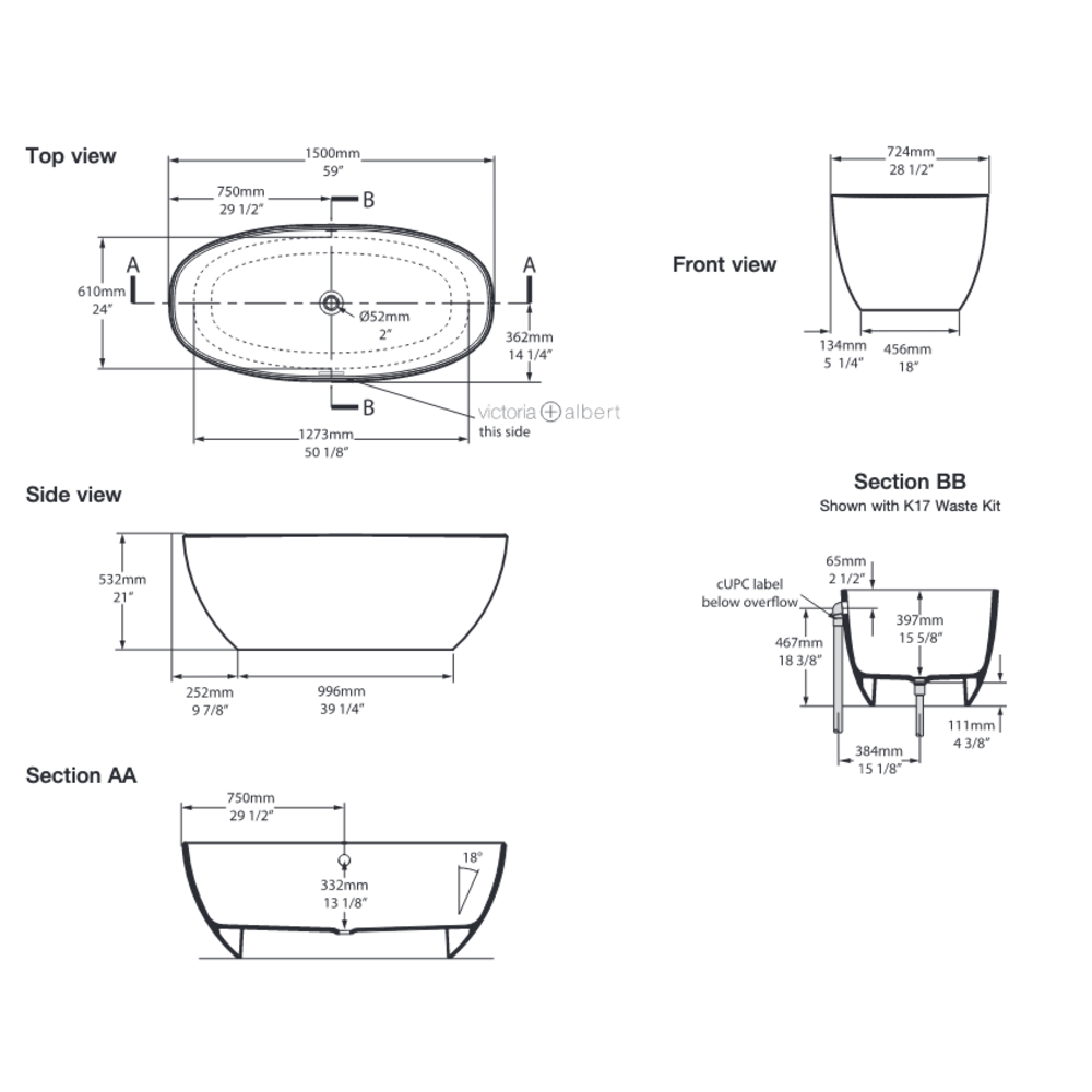 Victoria + Albert V+A freestanding bath Barcelona 1500