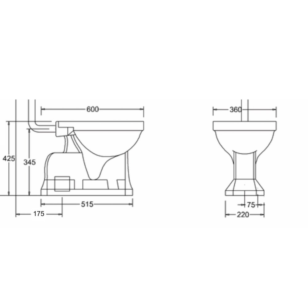 BB Edwardian WC-Kombination AO mit Spülkasten aus Keramik hochhängend; mit integriertem Bodenauslass