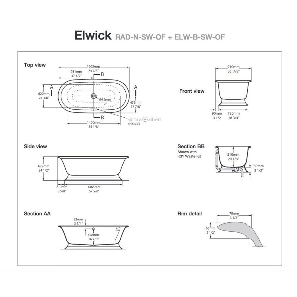 Victoria + Albert V+A freestanding bath Elwick