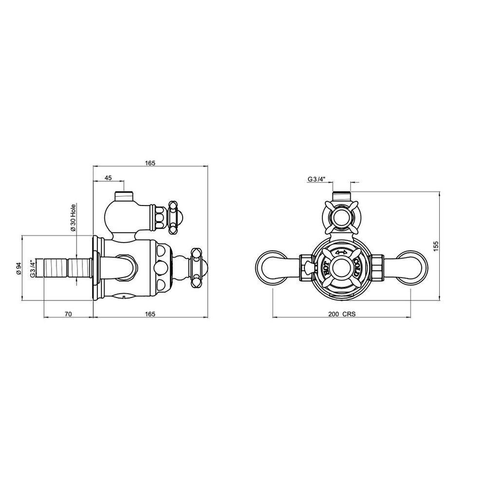 Perrin & Rowe Victorian White Exposed shower thermo with crosstop handles 5552