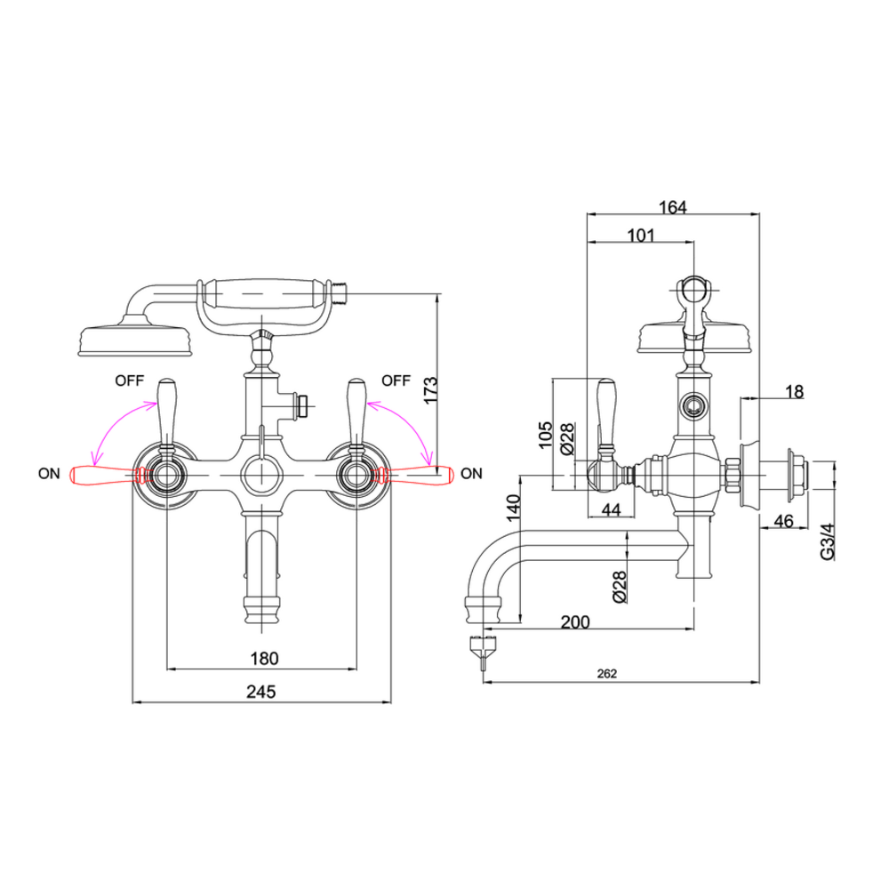 BB Arcade Lever Arcade Lever Wannenarmatur mit Handdusche - Wandmontage mit Hebelgriff (ARC65 - ARC66)