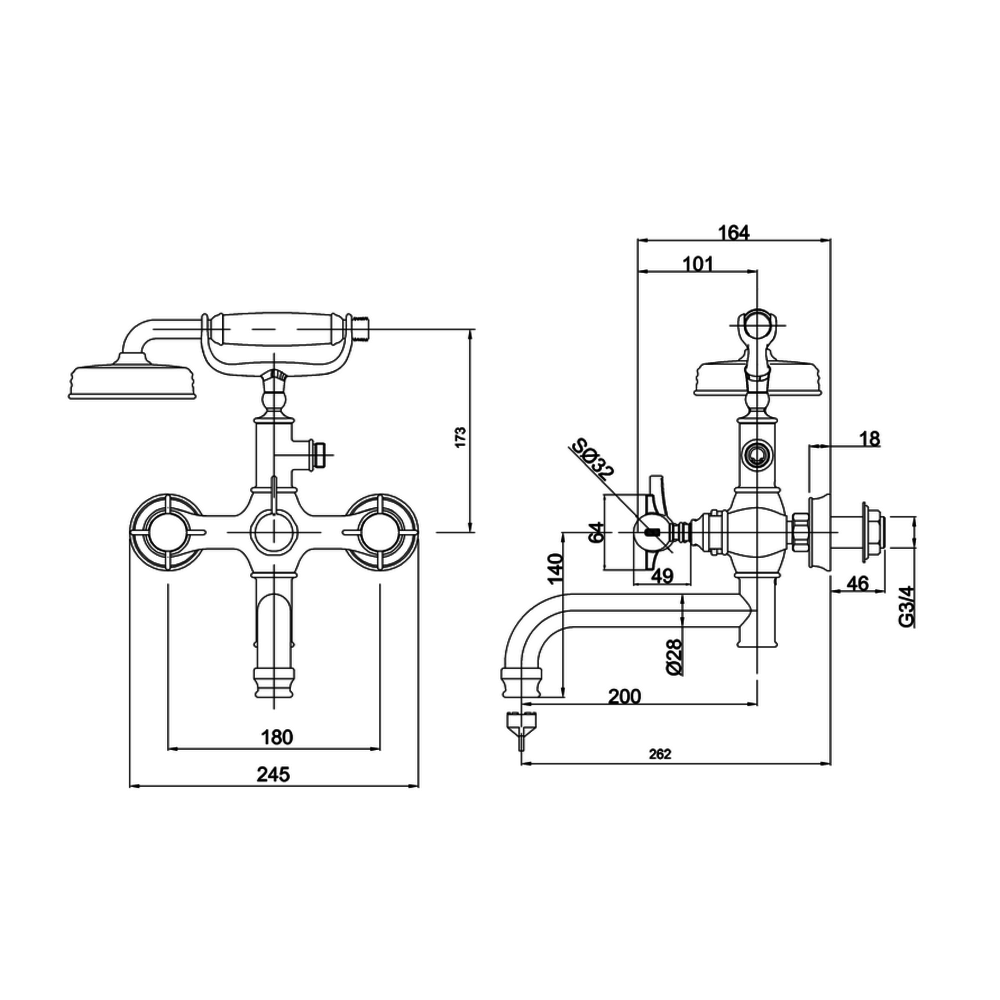 BB Arcade Cross Arcade Cross bath shower mixer - wall mounted