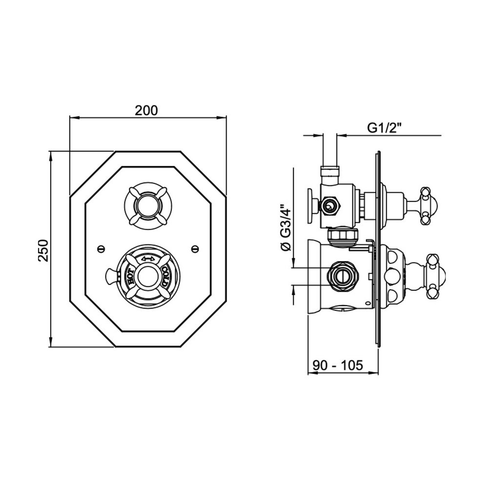 Perrin & Rowe Victorian White Traditional concealed shower thermo with diverter 5579