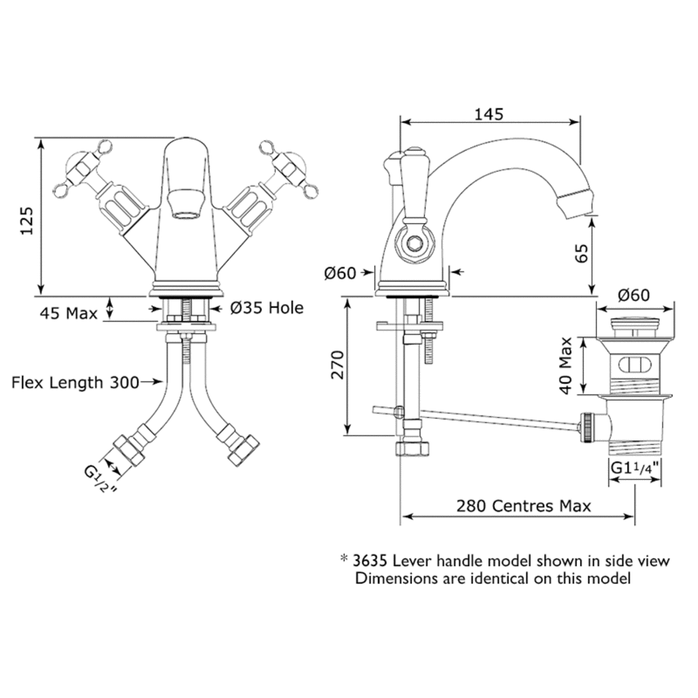 Perrin & Rowe Victorian White ex showroom: 1-hole basin mixer with crosshead handle E.3626CP