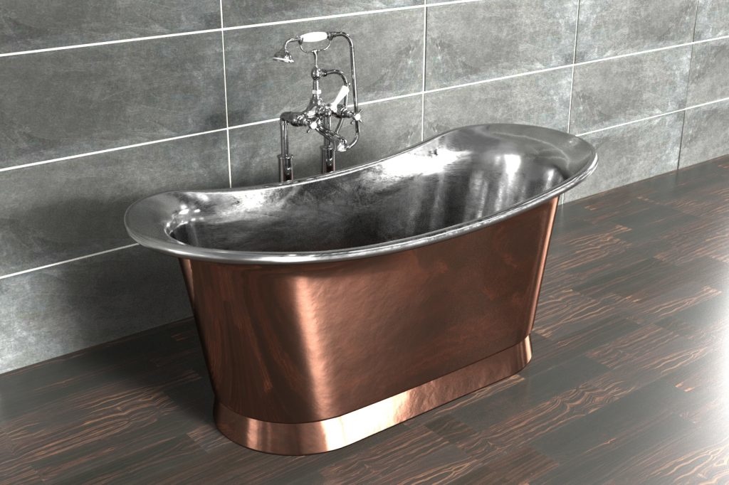 Beautiful freestanding copper bath Bateau 1700 / 2000; copper/tin ...