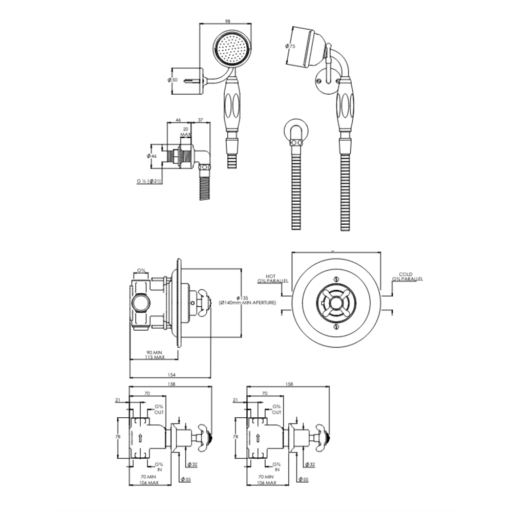 Lefroy Brooks 1910 La Chapelle LB1910 La Chapelle  concealed shower set with hand shower FR-8803