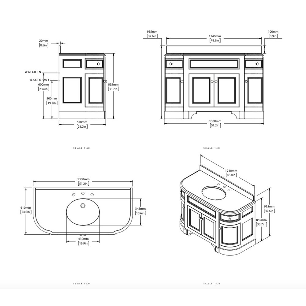 Porter Bathroom Stratford Mid Moher VP102 - Massivholz-Badmöbel mit Türen und Natursteinplatte inklusive Einbauwaschbecken