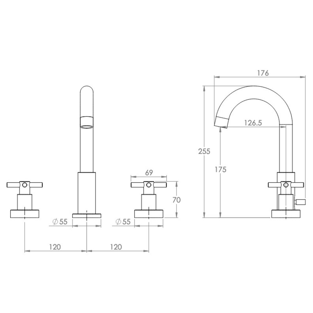 Porter Bathroom Pelham 3-gats wastafelkraan met kruisgrepen BB601