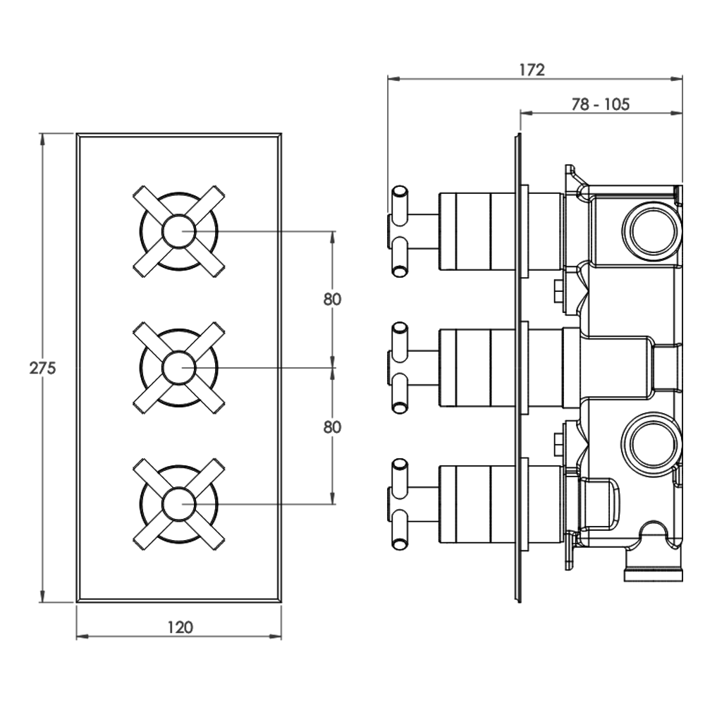 Porter Bathroom Pelham 3-Wege Unterputz-Duschthermostat BS627