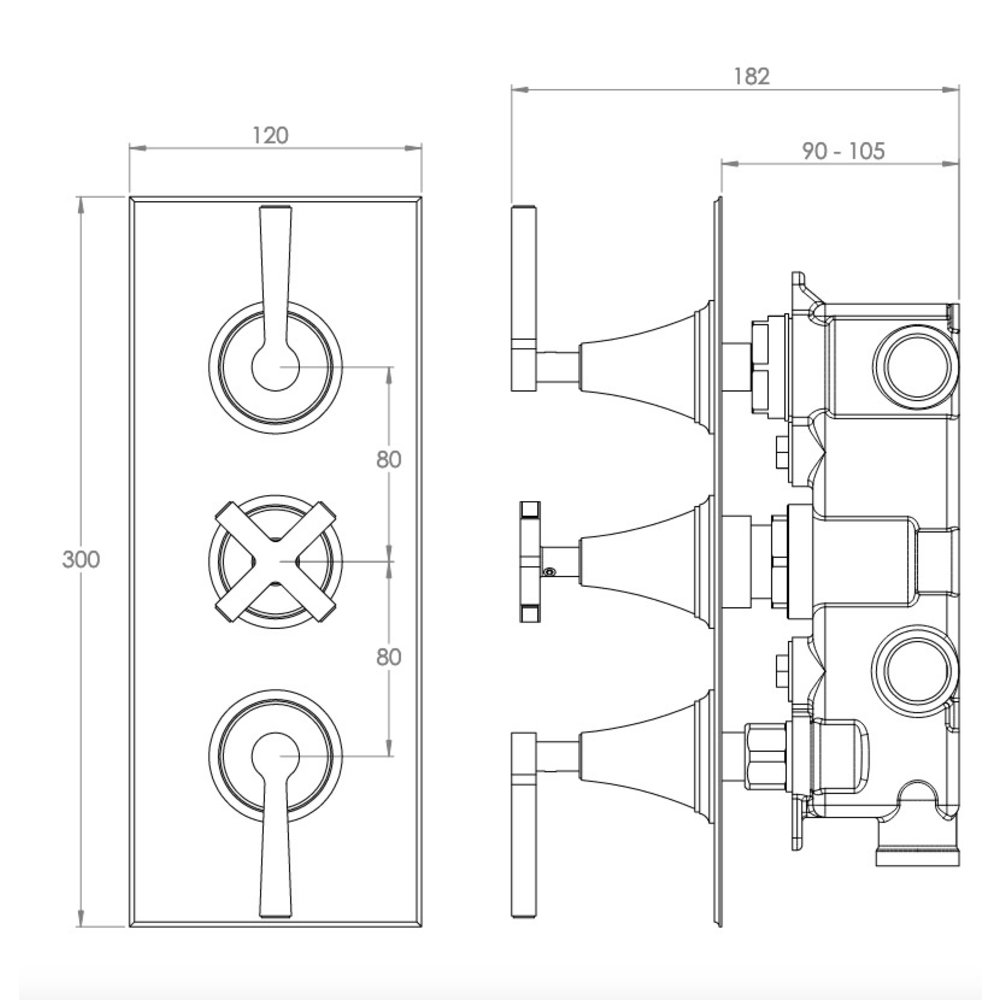 Porter Bathroom Hepworth inbouw 3-weg douchethermostaat BS633