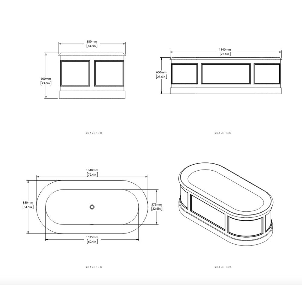 Porter Bathroom Freestanding bath with marble top panel and painted panel MOHER BP200