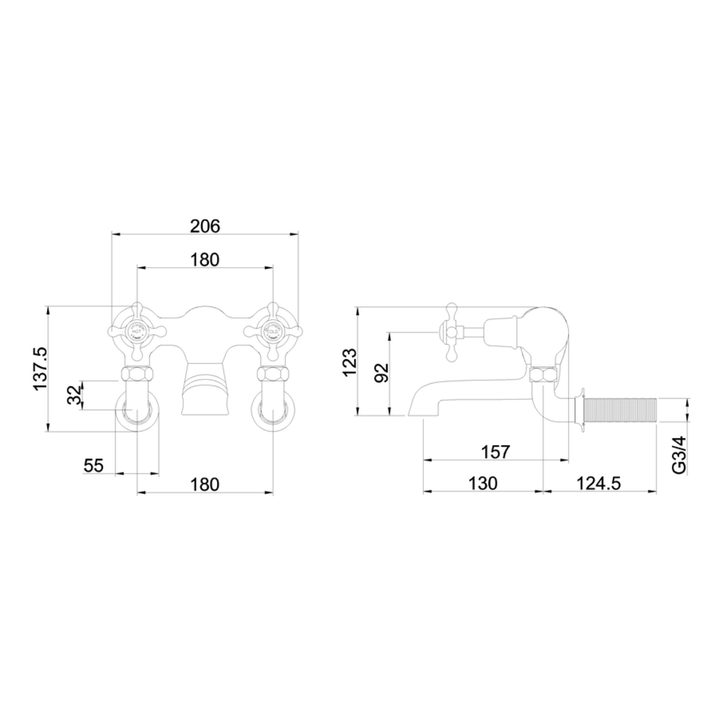 BB Edwardian Claremont bath mixer - wall mounted - CL24-QT