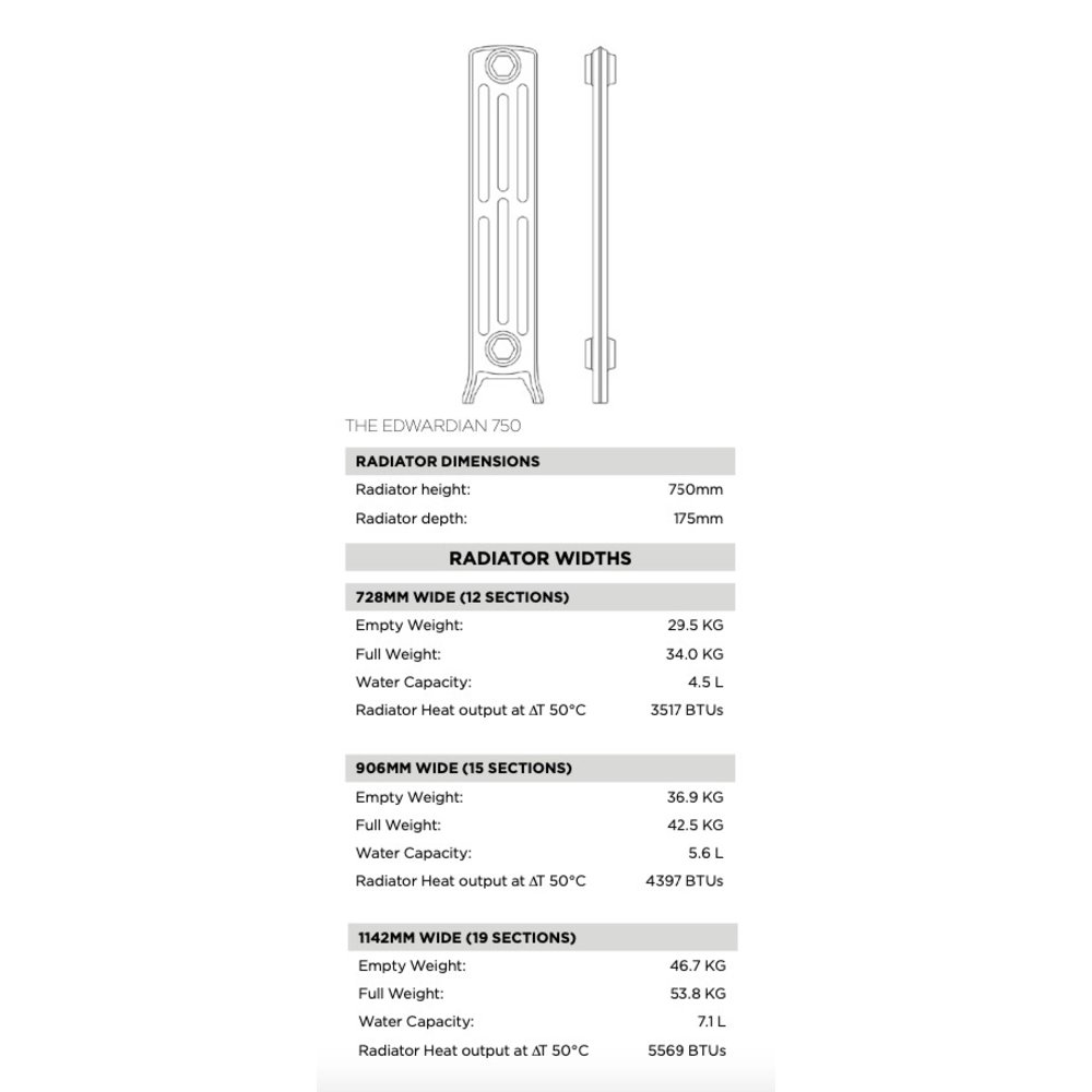 Arroll Heizkörper aus Aluminium Edwardian - 750 mm  - 15 Sektionen