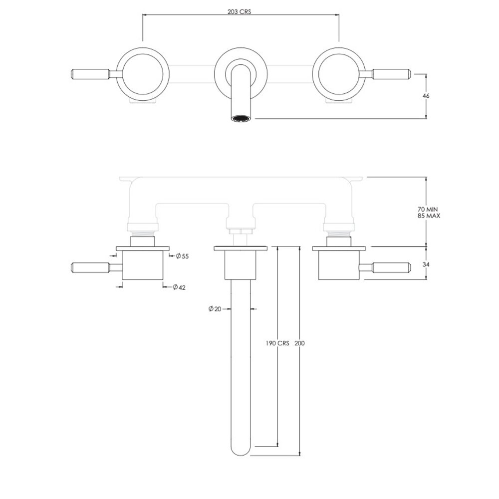 Coalbrook DOMO Domo 3-hole basin mixer wall mounted DO1021