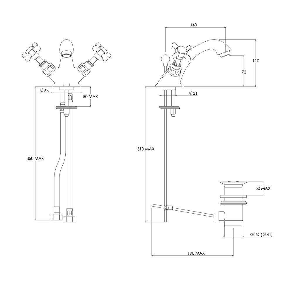 Lefroy Brooks 1900 Classic LB1900 Connaught monobloc basin mixer with crosshead handles LB-1189