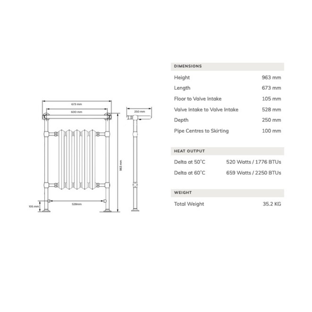 Arroll Cast Iron towel radiator Rococo - 963 mm