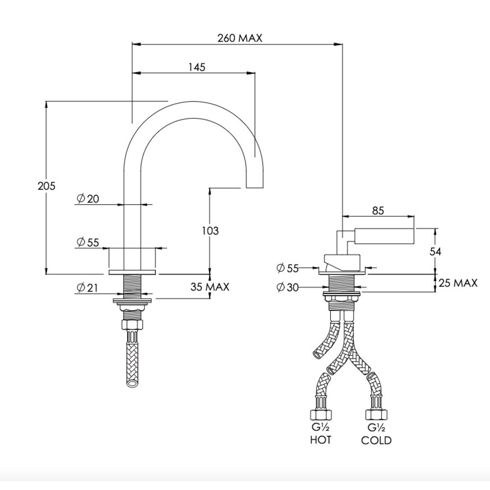 Coalbrook ZURICH Zurich 2-hole basin mixer ZU1003