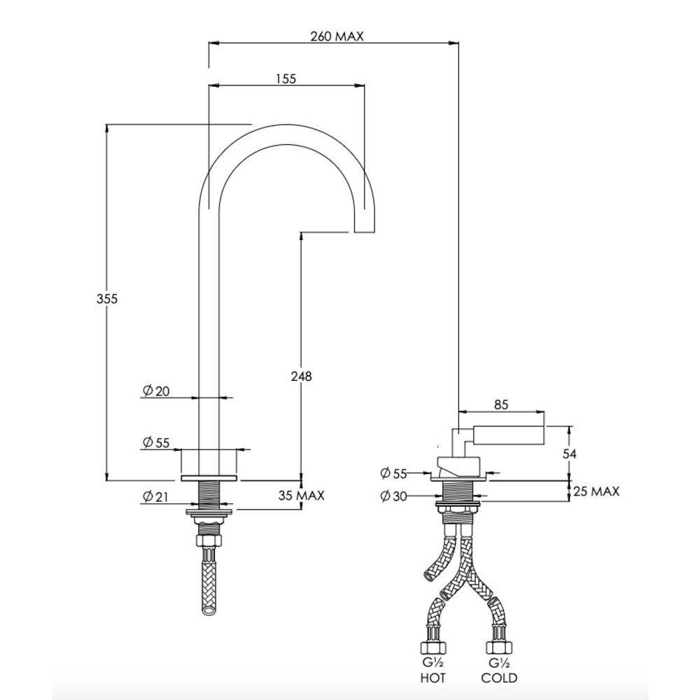 Coalbrook ZURICH Zurich 2-hole basin mixer ZU1004